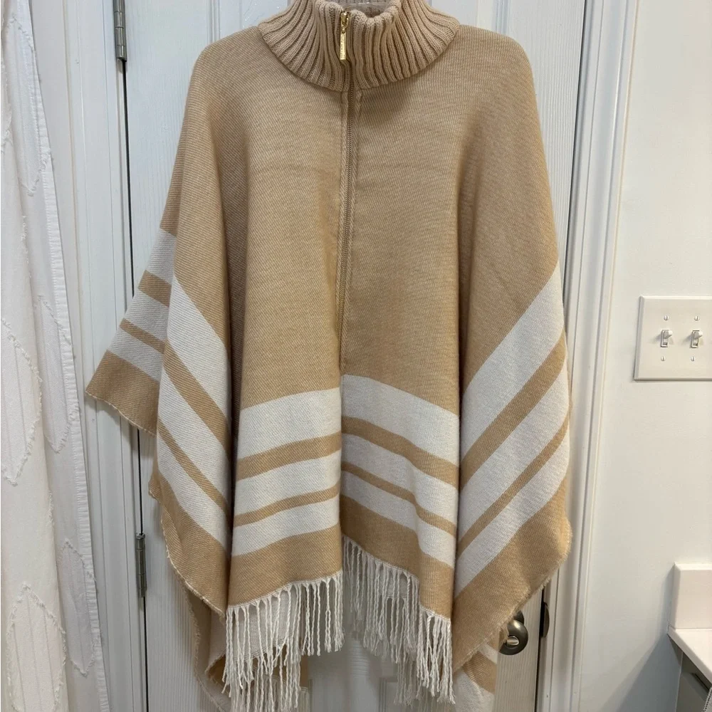 Marc New York Tan and White Poncho